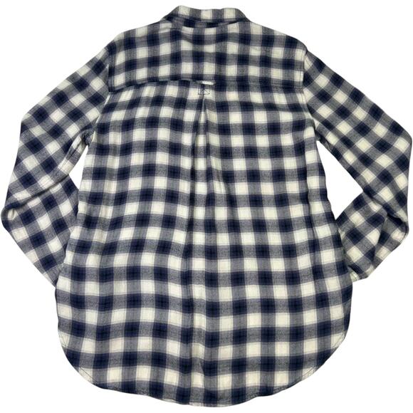 American Eagle Boyfriend Fit Flannel Shirt Womens L Blue White Plaid Button Up - Picture 2 of 9